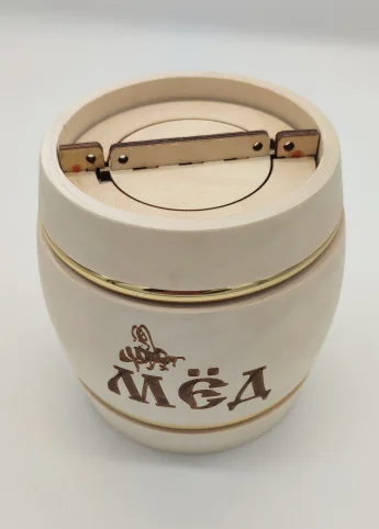 Фото Мёд диких медоносов Вятский 1000гр бочонок Купеческий (подарочная упаковка)